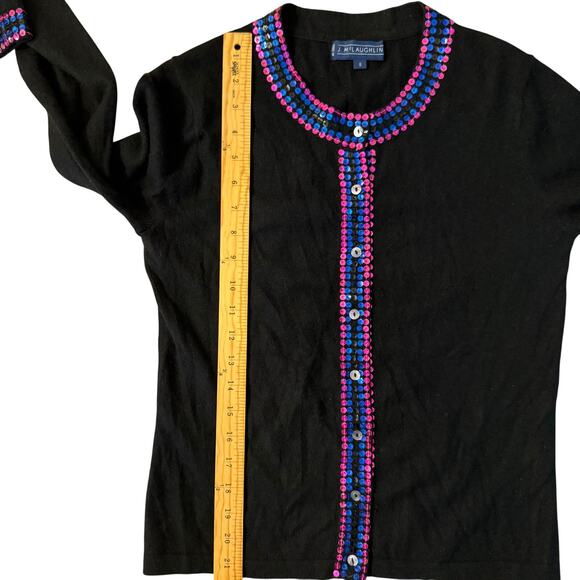 J. McLaughlin Black Sequin Trim Cardigan Sweater Small S Cashmere Cotton Blend - Picture 6 of 8